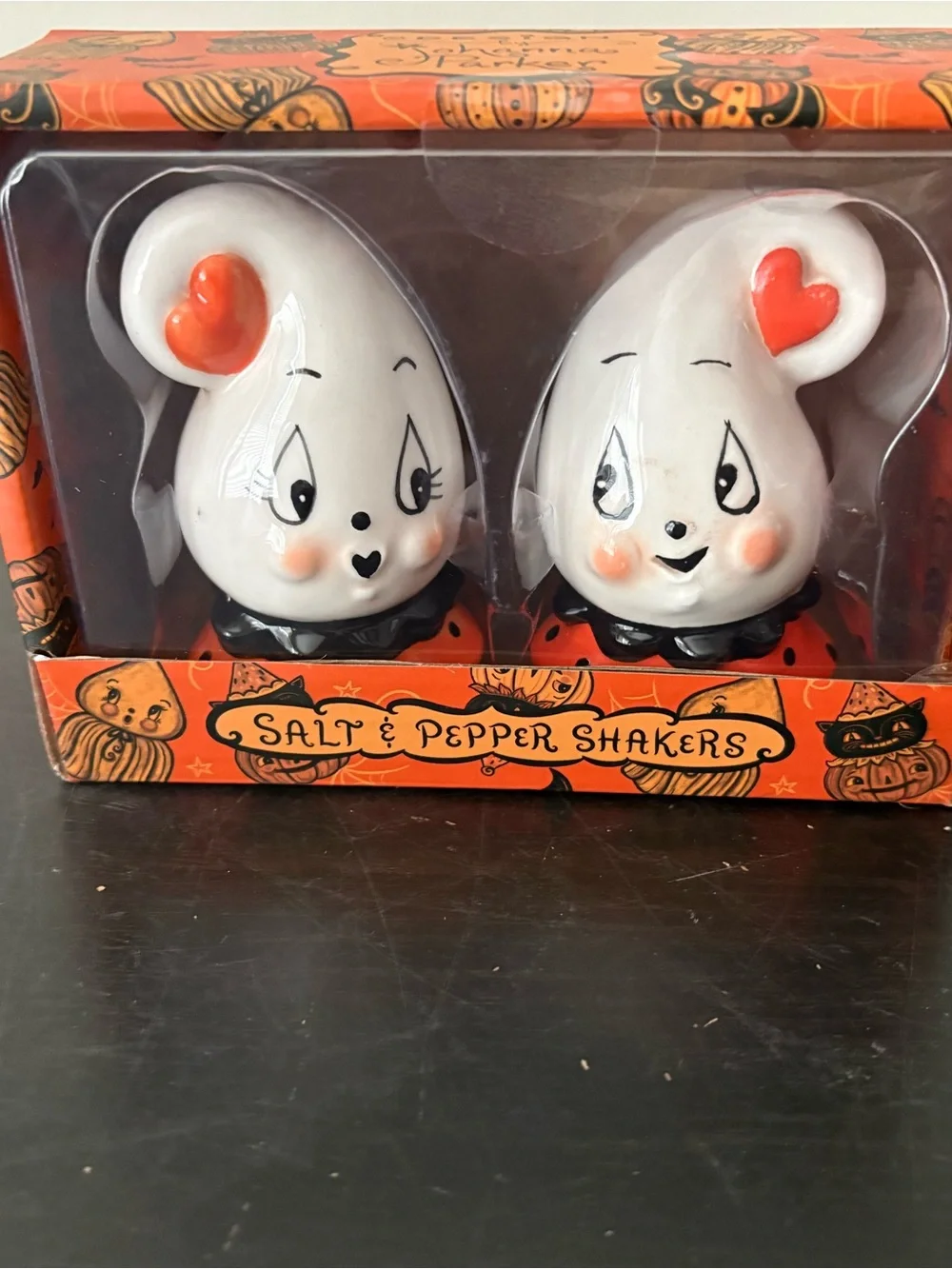 Transpac Johanna ParkerCeramic Ghost Salt & Pepper Shaker Set — White and Orange